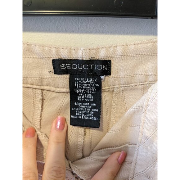 Vintage Y2K Low Rise Pinstripe Cuffed Shorts Khaki Pleated Preppy Skater 2000s 3 - Picture 5 of 5